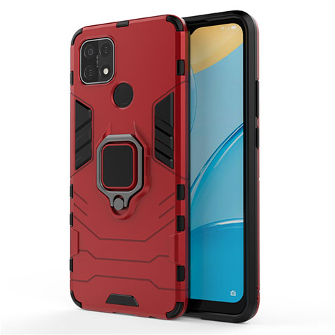 Coque Contour Silicone et Plastique Housse Etui Mat avec Magnetique Support Bague Anneau pour Oppo A35 Rouge