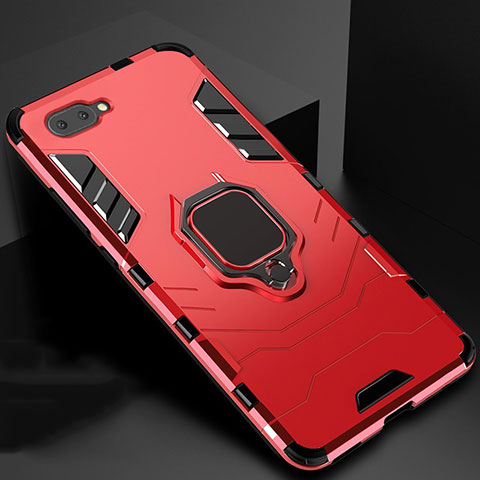 Coque Contour Silicone et Plastique Housse Etui Mat avec Magnetique Support Bague Anneau pour Oppo A5 Rouge