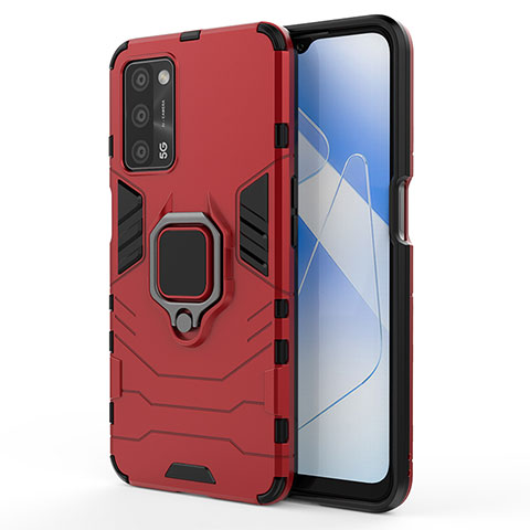 Coque Contour Silicone et Plastique Housse Etui Mat avec Magnetique Support Bague Anneau pour Oppo A53s 5G Rouge