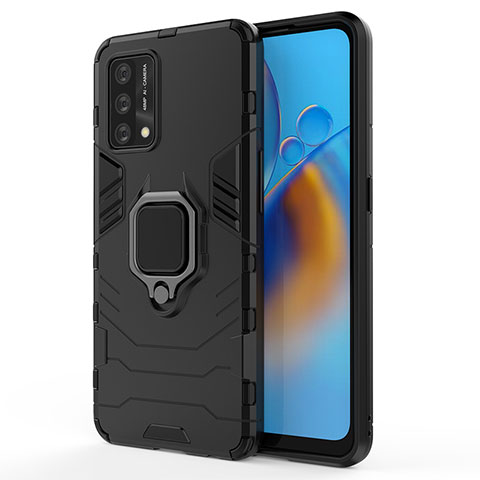 Coque Contour Silicone et Plastique Housse Etui Mat avec Magnetique Support Bague Anneau pour Oppo A74 4G Noir