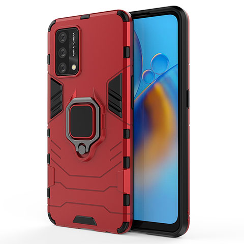 Coque Contour Silicone et Plastique Housse Etui Mat avec Magnetique Support Bague Anneau pour Oppo A74 4G Rouge