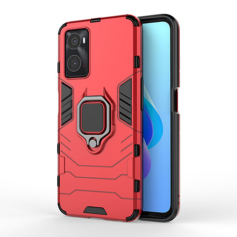 Coque Contour Silicone et Plastique Housse Etui Mat avec Magnetique Support Bague Anneau pour Oppo A76 Rouge