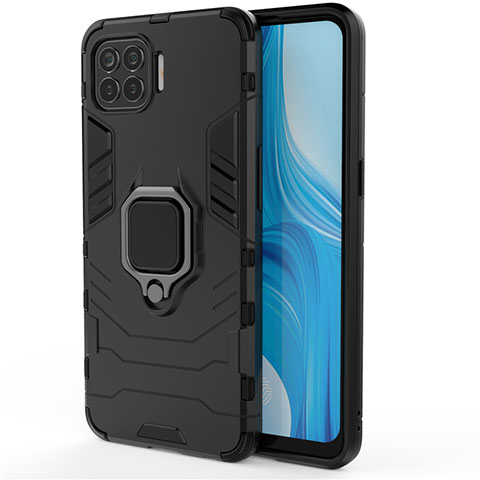 Coque Contour Silicone et Plastique Housse Etui Mat avec Magnetique Support Bague Anneau pour Oppo A93 Noir