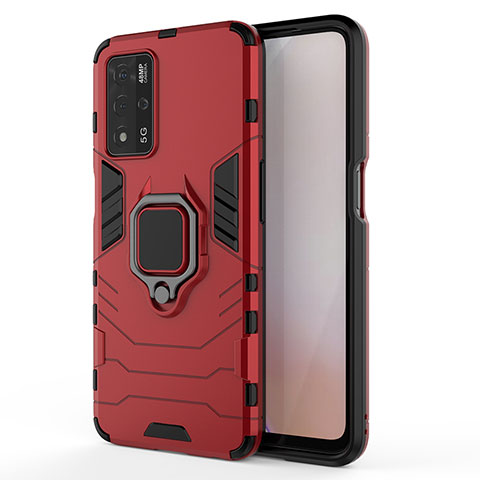 Coque Contour Silicone et Plastique Housse Etui Mat avec Magnetique Support Bague Anneau pour Oppo A93s 5G Rouge