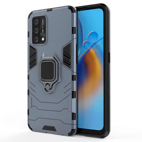 Coque Contour Silicone et Plastique Housse Etui Mat avec Magnetique Support Bague Anneau pour Oppo A95 4G Bleu