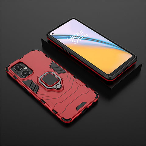 Coque Contour Silicone et Plastique Housse Etui Mat avec Magnetique Support Bague Anneau pour Oppo F21s Pro 5G Rouge