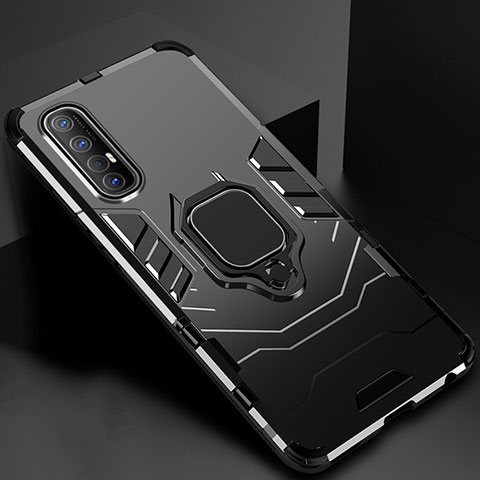 Coque Contour Silicone et Plastique Housse Etui Mat avec Magnetique Support Bague Anneau pour Oppo Find X2 Neo Noir