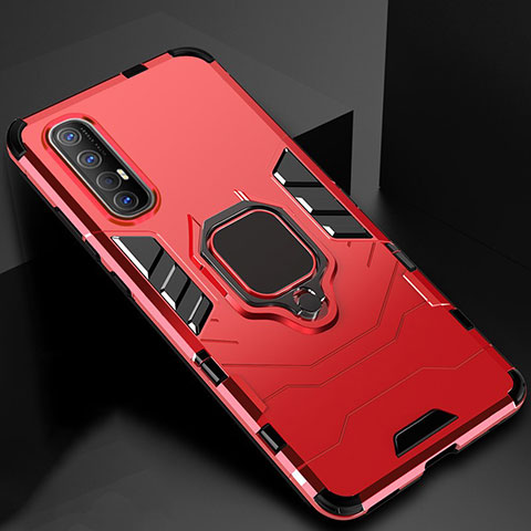 Coque Contour Silicone et Plastique Housse Etui Mat avec Magnetique Support Bague Anneau pour Oppo Find X2 Neo Rouge