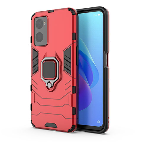 Coque Contour Silicone et Plastique Housse Etui Mat avec Magnetique Support Bague Anneau pour Oppo K10 4G Rouge