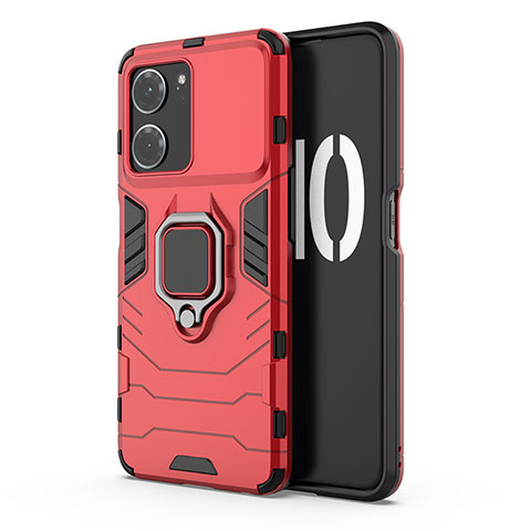 Coque Contour Silicone et Plastique Housse Etui Mat avec Magnetique Support Bague Anneau pour Oppo K10 5G Rouge