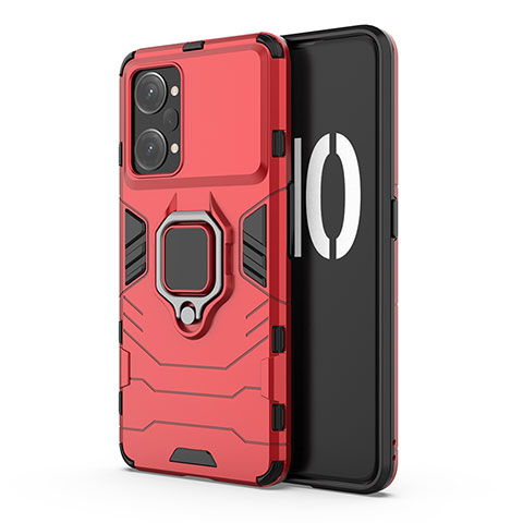 Coque Contour Silicone et Plastique Housse Etui Mat avec Magnetique Support Bague Anneau pour Oppo K10 Pro 5G Rouge