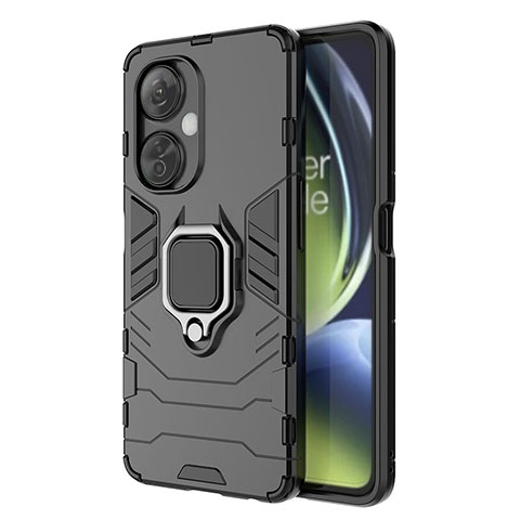 Coque Contour Silicone et Plastique Housse Etui Mat avec Magnetique Support Bague Anneau pour Oppo K11x 5G Noir