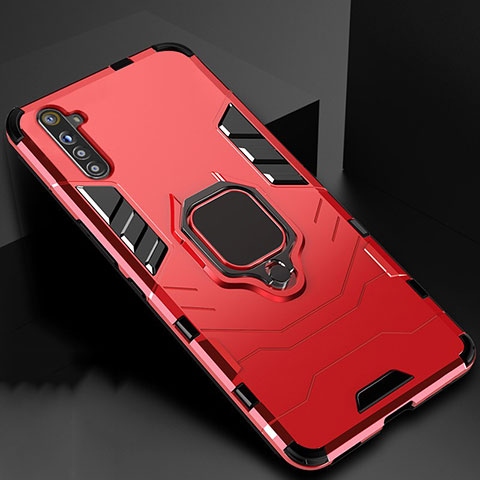 Coque Contour Silicone et Plastique Housse Etui Mat avec Magnetique Support Bague Anneau pour Oppo K5 Rouge