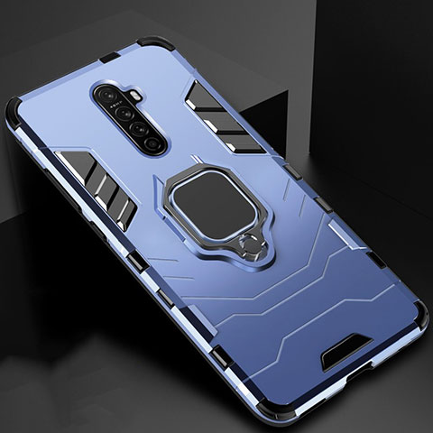 Coque Contour Silicone et Plastique Housse Etui Mat avec Magnetique Support Bague Anneau pour Oppo Reno Ace Bleu