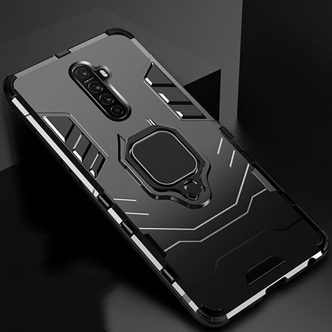 Coque Contour Silicone et Plastique Housse Etui Mat avec Magnetique Support Bague Anneau pour Oppo Reno Ace Noir