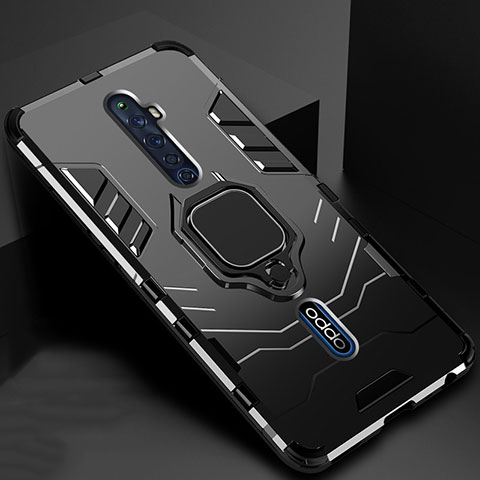 Coque Contour Silicone et Plastique Housse Etui Mat avec Magnetique Support Bague Anneau pour Oppo Reno2 Z Noir