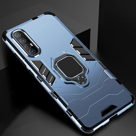 Coque Contour Silicone et Plastique Housse Etui Mat avec Magnetique Support Bague Anneau pour Oppo Reno3 Pro Bleu