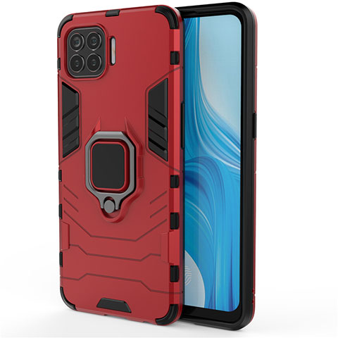 Coque Contour Silicone et Plastique Housse Etui Mat avec Magnetique Support Bague Anneau pour Oppo Reno4 Lite Rouge