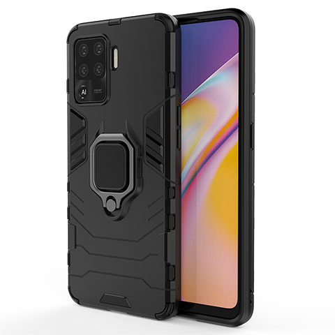 Coque Contour Silicone et Plastique Housse Etui Mat avec Magnetique Support Bague Anneau pour Oppo Reno5 Lite Noir