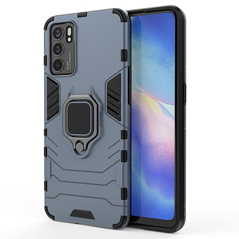 Coque Contour Silicone et Plastique Housse Etui Mat avec Magnetique Support Bague Anneau pour Oppo Reno6 5G Bleu