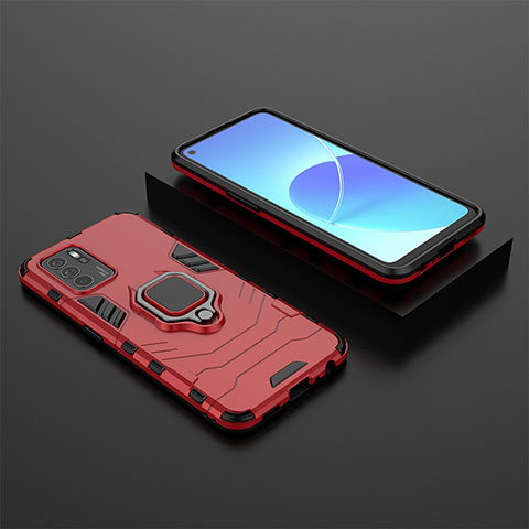 Coque Contour Silicone et Plastique Housse Etui Mat avec Magnetique Support Bague Anneau pour Oppo Reno6 Z 5G Rouge