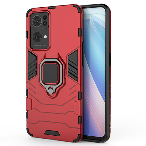 Coque Contour Silicone et Plastique Housse Etui Mat avec Magnetique Support Bague Anneau pour Oppo Reno7 Pro 5G Rouge