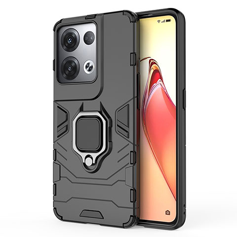 Coque Contour Silicone et Plastique Housse Etui Mat avec Magnetique Support Bague Anneau pour Oppo Reno8 Pro 5G Noir