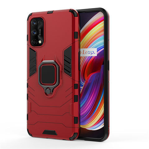 Coque Contour Silicone et Plastique Housse Etui Mat avec Magnetique Support Bague Anneau pour Realme 7 Pro Rouge