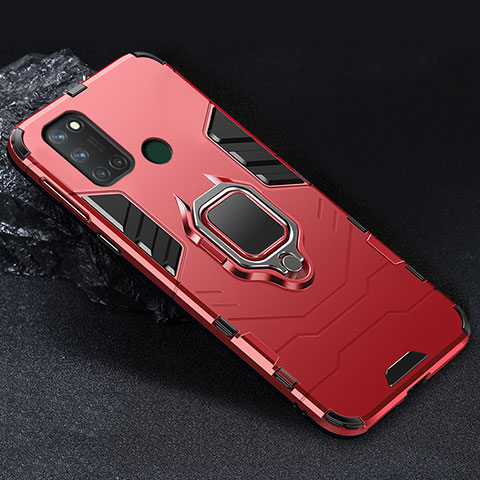 Coque Contour Silicone et Plastique Housse Etui Mat avec Magnetique Support Bague Anneau pour Realme 7i Rouge