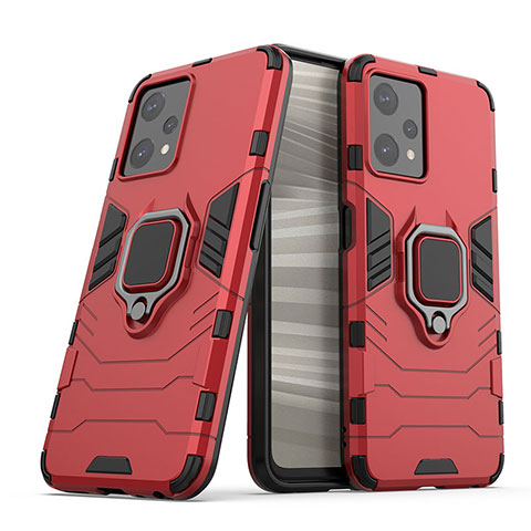 Coque Contour Silicone et Plastique Housse Etui Mat avec Magnetique Support Bague Anneau pour Realme 9 Pro 5G Rouge