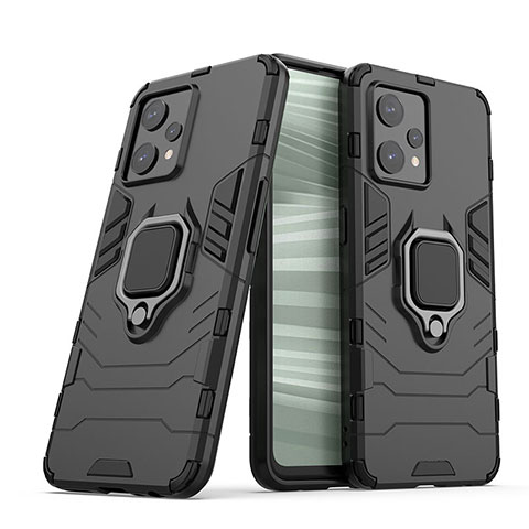 Coque Contour Silicone et Plastique Housse Etui Mat avec Magnetique Support Bague Anneau pour Realme 9 Pro+ Plus 5G Noir