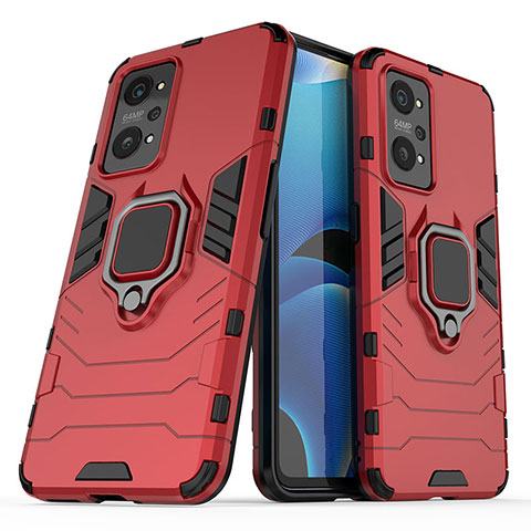 Coque Contour Silicone et Plastique Housse Etui Mat avec Magnetique Support Bague Anneau pour Realme GT Neo 3T 5G Rouge