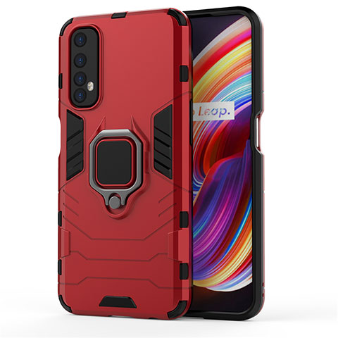 Coque Contour Silicone et Plastique Housse Etui Mat avec Magnetique Support Bague Anneau pour Realme Narzo 20 Pro Rouge