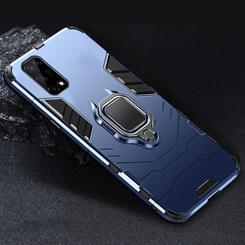 Coque Contour Silicone et Plastique Housse Etui Mat avec Magnetique Support Bague Anneau pour Realme Narzo 30 Pro 5G Bleu