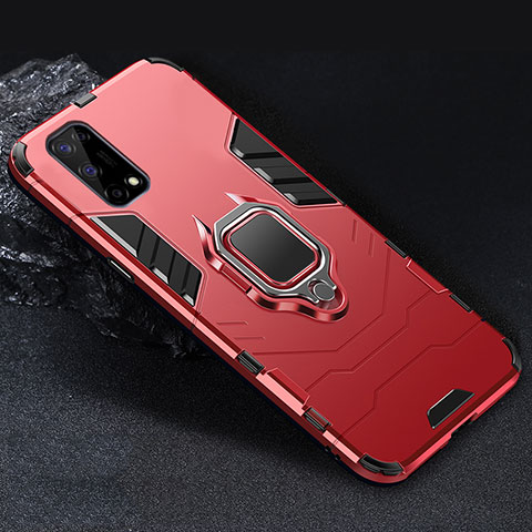 Coque Contour Silicone et Plastique Housse Etui Mat avec Magnetique Support Bague Anneau pour Realme Q2 5G Rouge