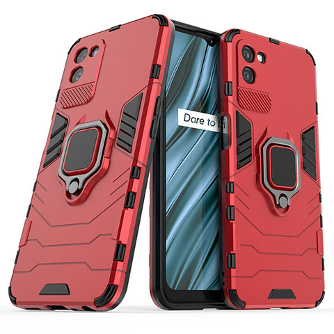 Coque Contour Silicone et Plastique Housse Etui Mat avec Magnetique Support Bague Anneau pour Realme V11 5G Rouge