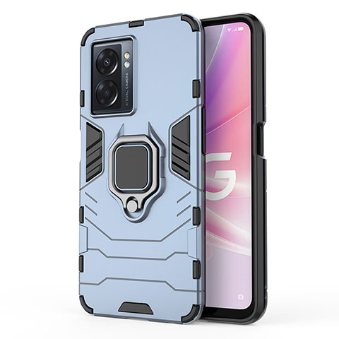 Coque Contour Silicone et Plastique Housse Etui Mat avec Magnetique Support Bague Anneau pour Realme V23i 5G Bleu