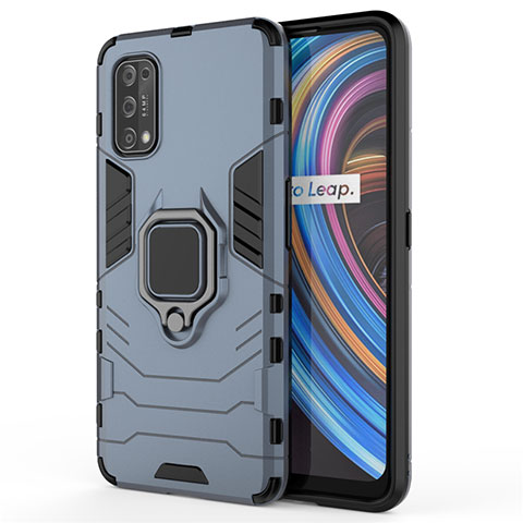 Coque Contour Silicone et Plastique Housse Etui Mat avec Magnetique Support Bague Anneau pour Realme X7 Pro 5G Bleu