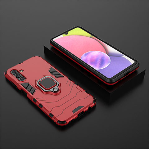 Coque Contour Silicone et Plastique Housse Etui Mat avec Magnetique Support Bague Anneau pour Samsung Galaxy A04s Rouge