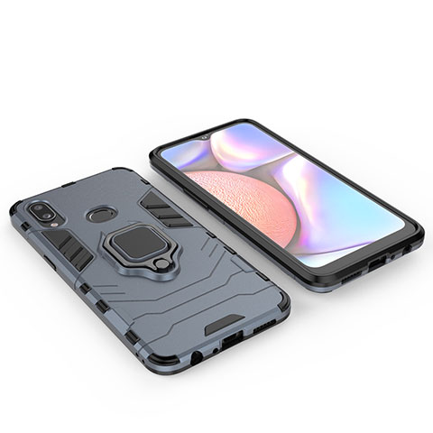 Coque Contour Silicone et Plastique Housse Etui Mat avec Magnetique Support Bague Anneau pour Samsung Galaxy A10s Bleu