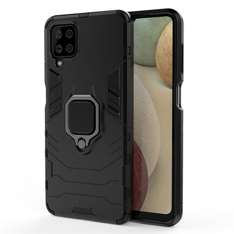 Coque Contour Silicone et Plastique Housse Etui Mat avec Magnetique Support Bague Anneau pour Samsung Galaxy A12 5G Noir