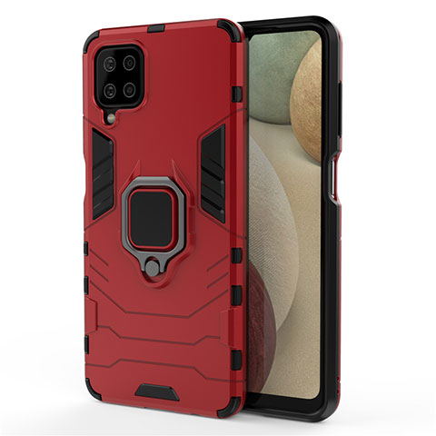 Coque Contour Silicone et Plastique Housse Etui Mat avec Magnetique Support Bague Anneau pour Samsung Galaxy A12 5G Rouge