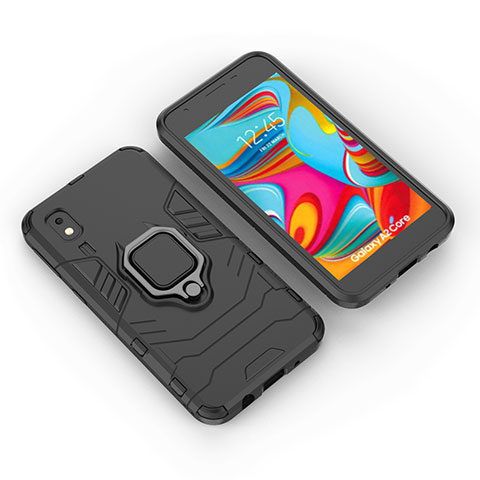 Coque Contour Silicone et Plastique Housse Etui Mat avec Magnetique Support Bague Anneau pour Samsung Galaxy A2 Core A260F A260G Noir