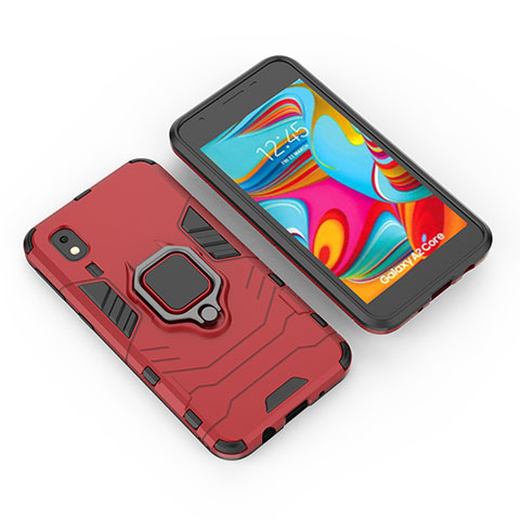 Coque Contour Silicone et Plastique Housse Etui Mat avec Magnetique Support Bague Anneau pour Samsung Galaxy A2 Core A260F A260G Rouge