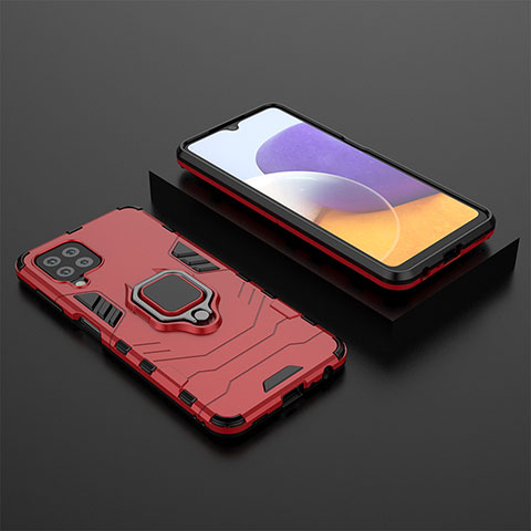 Coque Contour Silicone et Plastique Housse Etui Mat avec Magnetique Support Bague Anneau pour Samsung Galaxy A22 4G Rouge