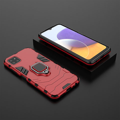 Coque Contour Silicone et Plastique Housse Etui Mat avec Magnetique Support Bague Anneau pour Samsung Galaxy A22s 5G Rouge