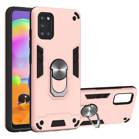 Coque Contour Silicone et Plastique Housse Etui Mat avec Magnetique Support Bague Anneau pour Samsung Galaxy A31 Or Rose