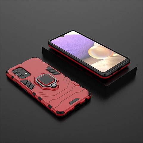 Coque Contour Silicone et Plastique Housse Etui Mat avec Magnetique Support Bague Anneau pour Samsung Galaxy A32 5G Rouge