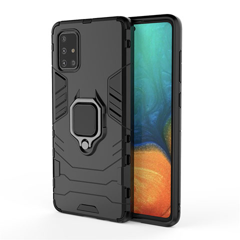 Coque Contour Silicone et Plastique Housse Etui Mat avec Magnetique Support Bague Anneau pour Samsung Galaxy A51 5G Noir