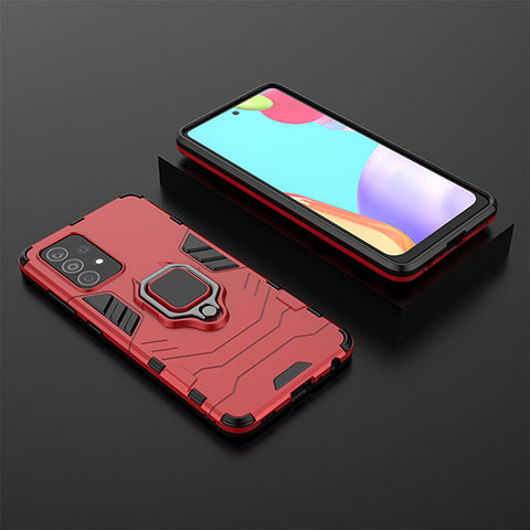 Coque Contour Silicone et Plastique Housse Etui Mat avec Magnetique Support Bague Anneau pour Samsung Galaxy A52 5G Rouge